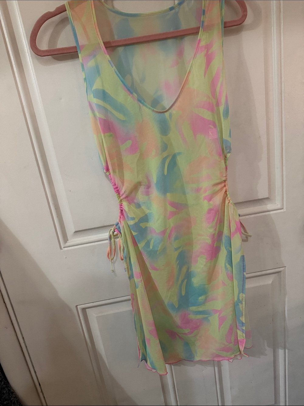 Pastel Tie-Dye Ruched Side Mini Dress